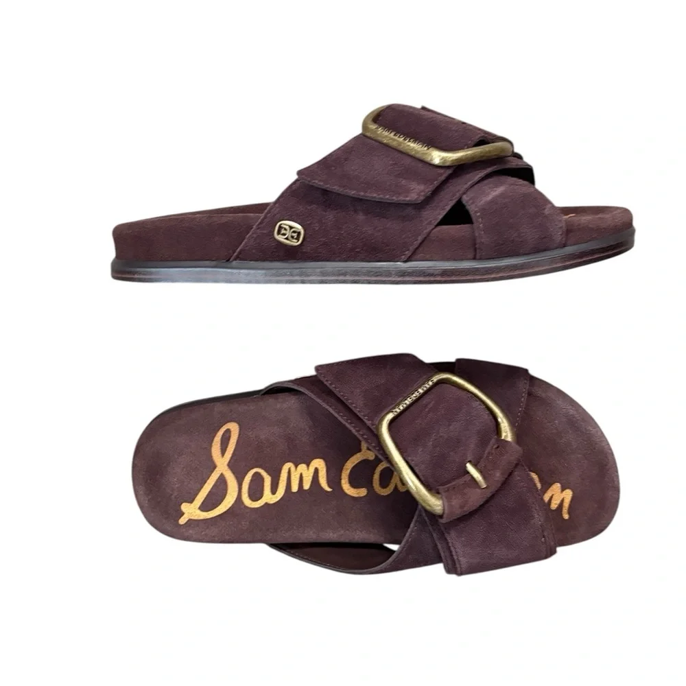 Sam Edelman Suede Buckle Slide Sandals in Cafe Noir Suede Size 6.5 - Picture 6 of 8